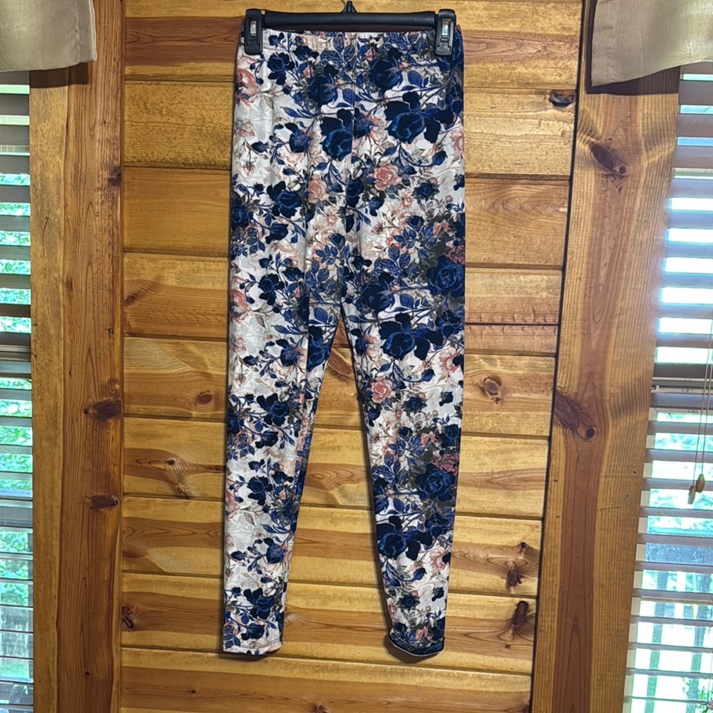 Floral Women’s Leggings - Blue, Tan, and Pink